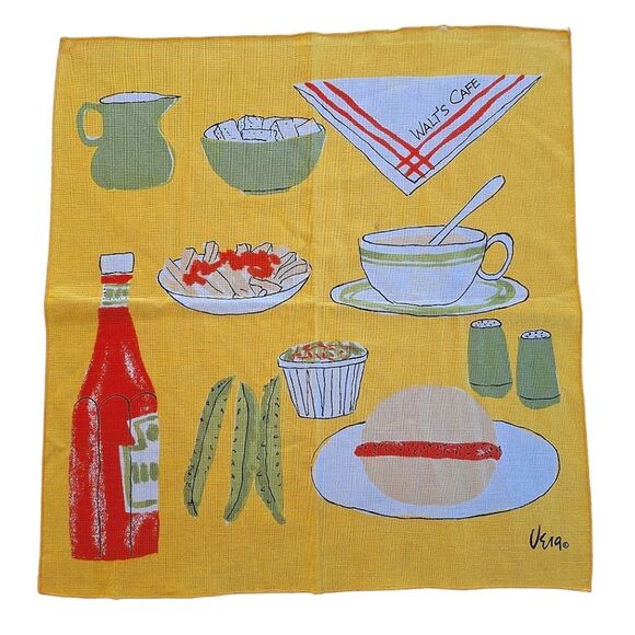 Vera Neumann Walt’s Cafe FOUR Cloth Napkins Table Linens Vintage Kitsch Decor - Picture 2 of 16